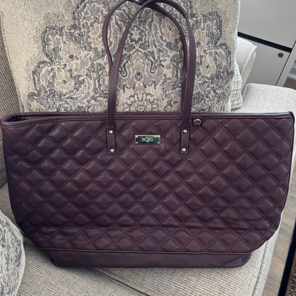 BCBG Paris Quilted Faux Leather Tote in Merlot, Like New!